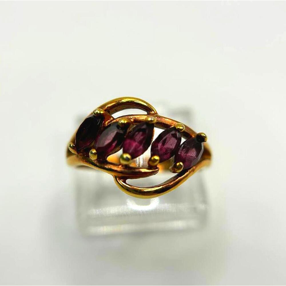 Vintage Rose Gold Tone Ring w/ 5 Marquise Purple Stones | 18K TGE Statement